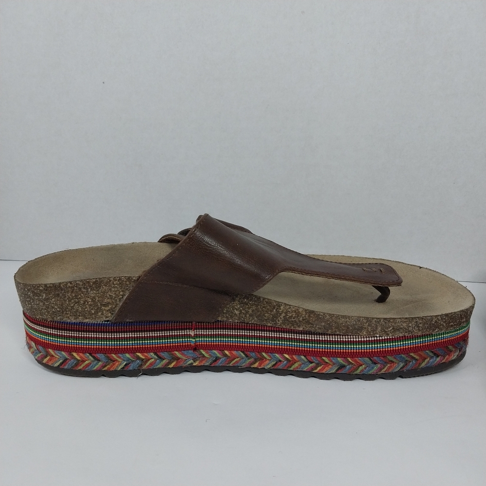 So Brand Size 9 M Faux Leather Platform Cork Multi Colored Boho Sandals Shoes - Picture 8 of 14